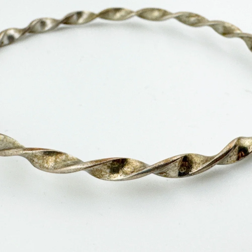 Vintage Twisted Rope Bangle‎ Bracelet Silver Tone Textured Metal